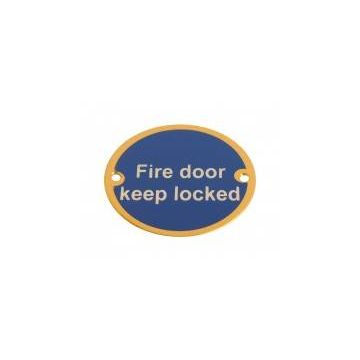 Fire Door Keep Locked 75Mm Polished Brass Sign