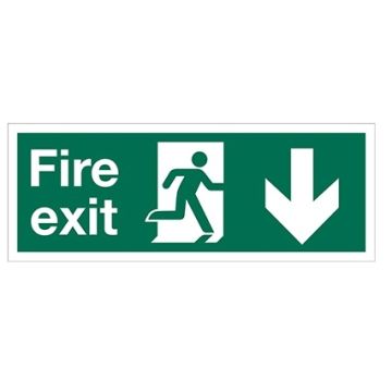 Fire Exit Arrow Down 400Mm X 150Mm Rigid Plastic Sign