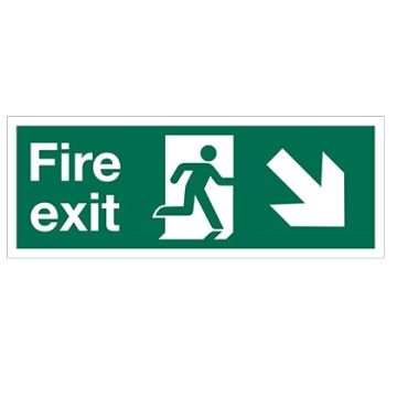 Fire Exit Arrow Down Right 400Mm X 150Mm Rigid Plastic Sign