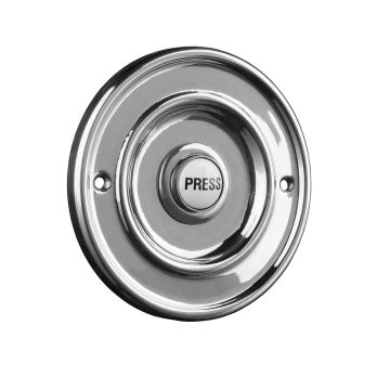 Byron 2207P1BC Bell Push Marked ''Press'' 63mm Dia Chrome