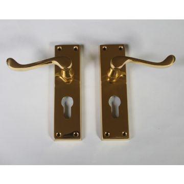 DL54Y Victorian Scroll Euro Lock Door Handle Polished Brass