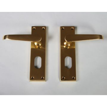 M30U Victorian Oval Lock Door Handle Polished Brass