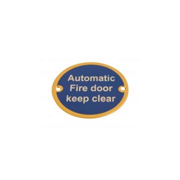 Automatic Fire Door Keep Clear 75Mm Polished Brass Sign